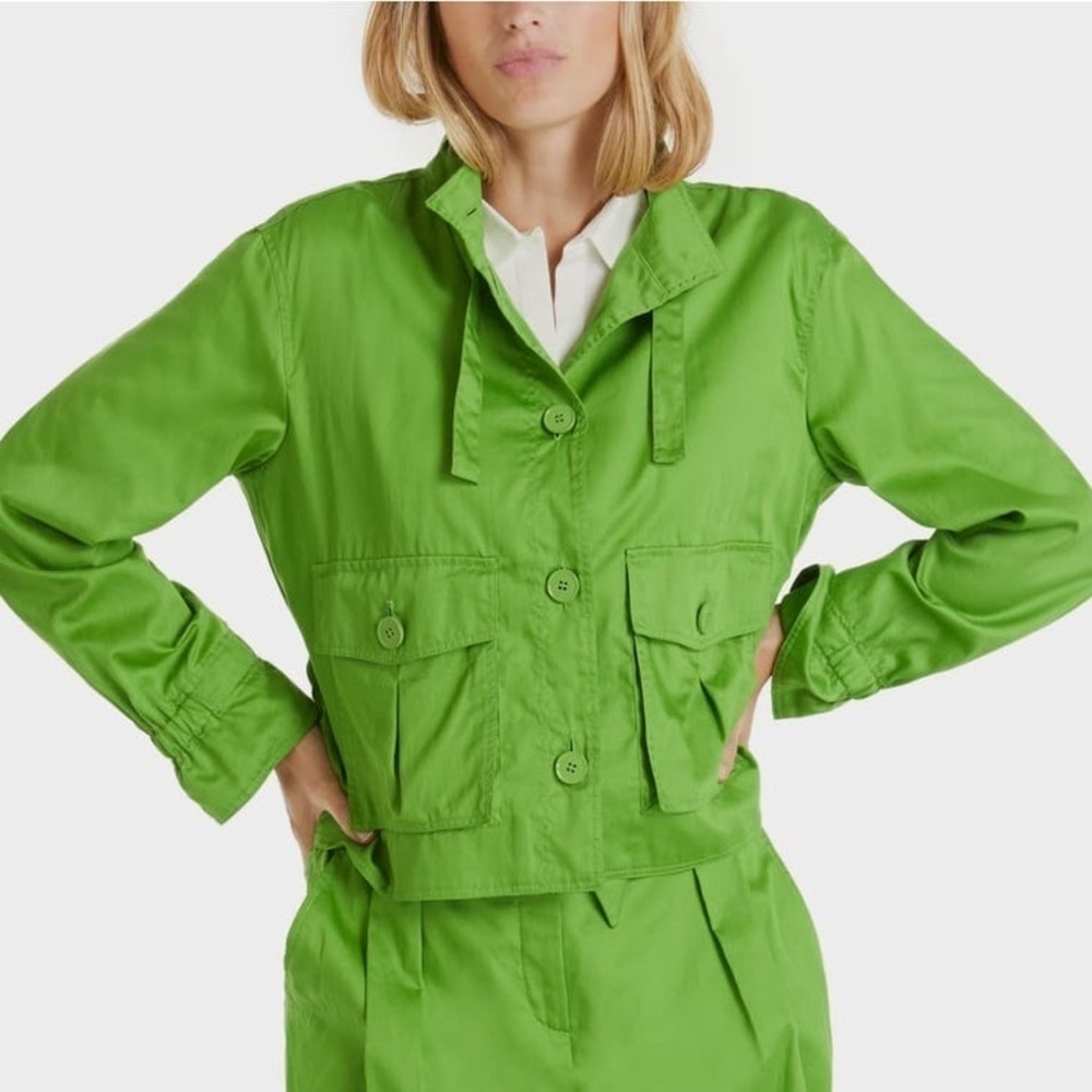 Marc Cain Cotton Satin Jacket with Button Front, Pockets, and Tie around neck 8